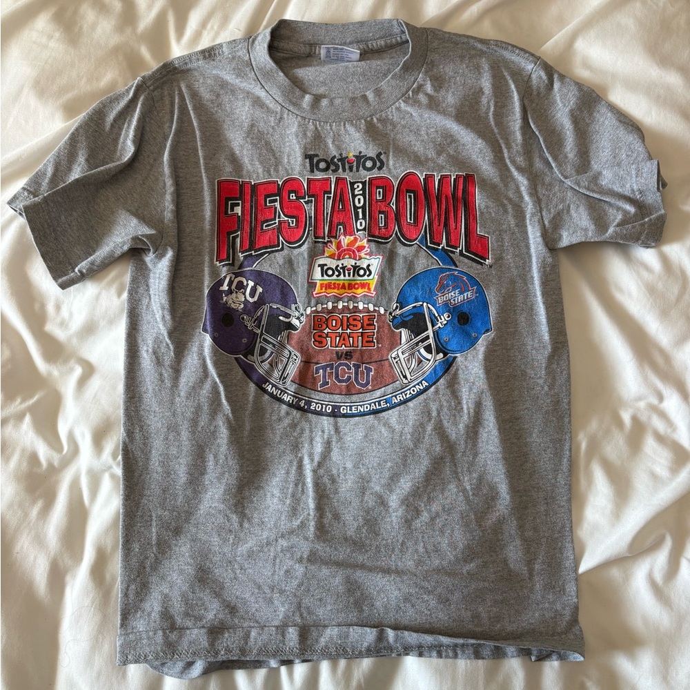 Fiesta Bowl T Shirt 2010 Boise State Broncos TCU Horn Frogs Gray Mens Small CFB